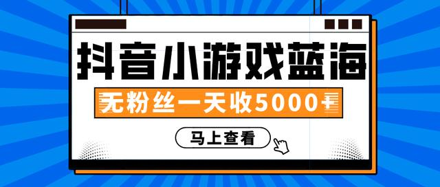 赚钱计划:抖音小游戏蓝海项目,无粉丝一天收入5000+-老胡轻创社