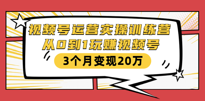 视频号运营实操训练营:从0到1玩赚视频号,3个月变现20万-老胡轻创社