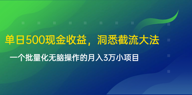 单日500现金收益,洞悉截流大法,一个批量化无脑操作的月入3万小项目-老胡轻创社