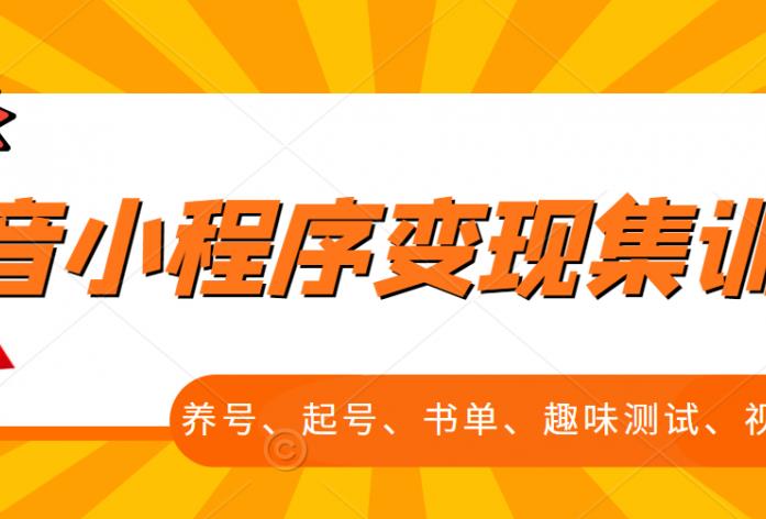 抖音小程序变现集训课,养号、起号、书单、趣味测试、视频剪辑,全套流程-老胡轻创社