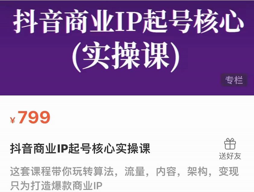 抖音商业IP起号核心实操课,带你玩转算法,流量,内容,架构,变现-老胡轻创社