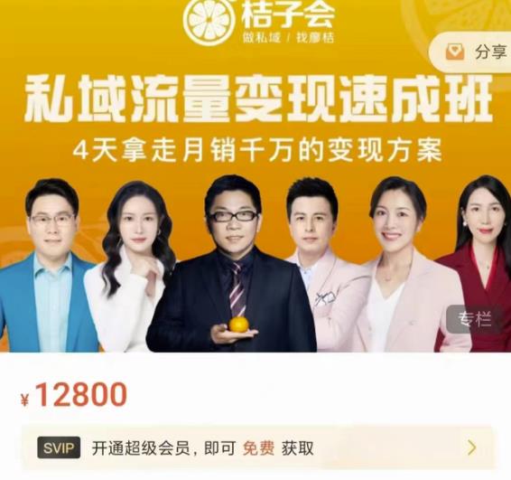 桔子会·私域流量变现速成班,4天拿走月销千万的变现方案 价值12800元-老胡轻创社