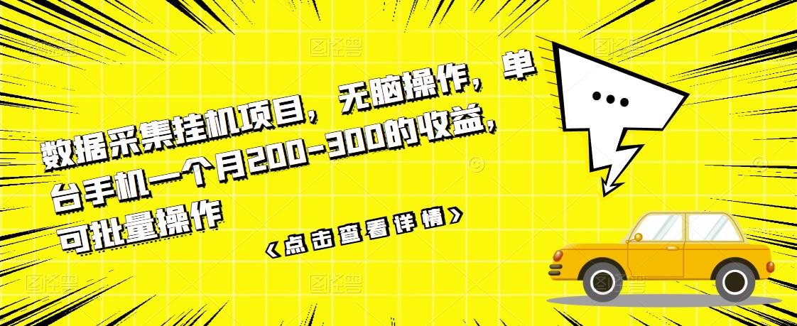 数据采集挂机项目,无脑操作,单台手机一个月200-300的收益,可批量操作-老胡轻创社