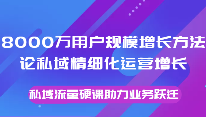 8000万用户规模增长方法论私域精细化运营增长,私域流量硬课助力业务跃迁-老胡轻创社