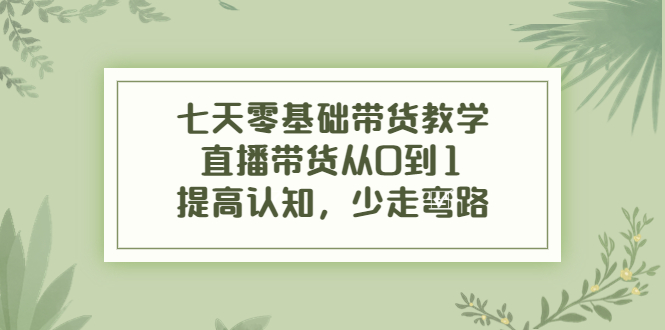 七天零基础带货教学,直播带货从0到1,提高认知,少走弯路-老胡轻创社