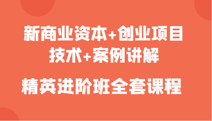新商业资本+创业项目,技术+案例讲解,精英进阶班全套课程-老胡轻创社