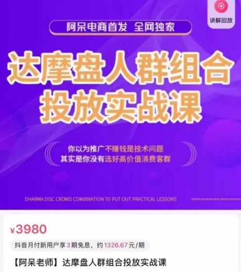 阿呆电商·达摩盘人群组合投放实战课,你以为推广不赚钱是技术问题,其实是你没有选好高价值消费客群-老胡轻创社