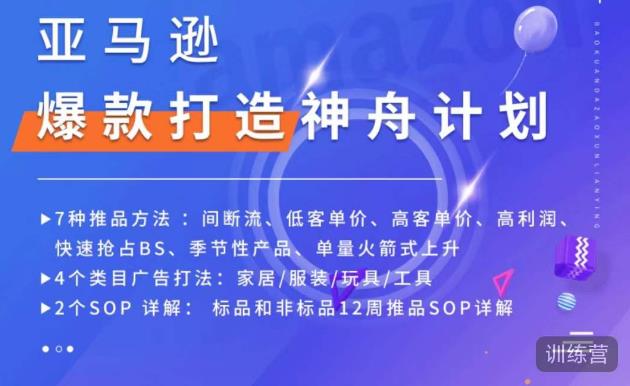 亚马逊爆款打造神舟计划，​7种推品方法，4个类目广告打法，2个SOP详解-老胡轻创社
