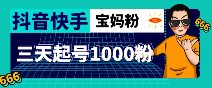抖音快手三天起号涨粉1000宝妈粉丝的核心方法【详细玩法教程】-老胡轻创社