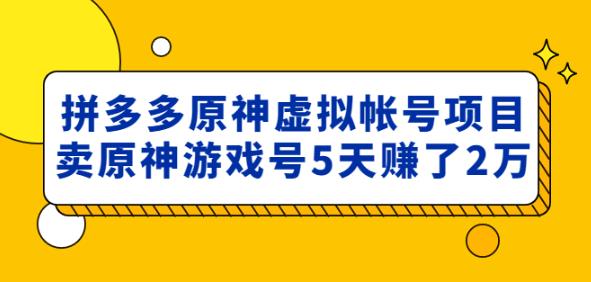 外面卖2980的拼多多原神虚拟帐号项目：卖原神游戏号5天赚了2万-老胡轻创社