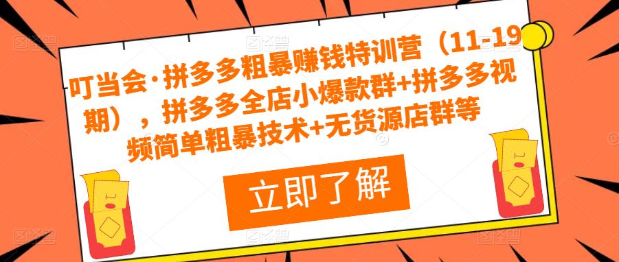 叮当会·拼多多粗暴赚钱特训营(11-19期),拼多多全店小爆款群+拼多多视频简单粗暴技术+无货源店群等-老胡轻创社