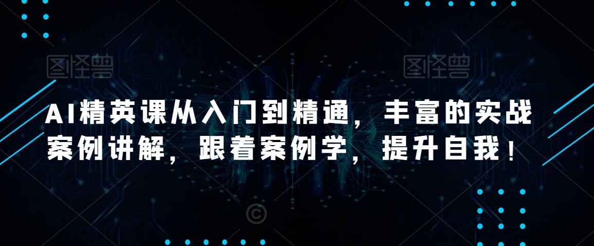 AI精英课从入门到精通,丰富的实战案例讲解,跟着案例学,提升自我!-老胡轻创社