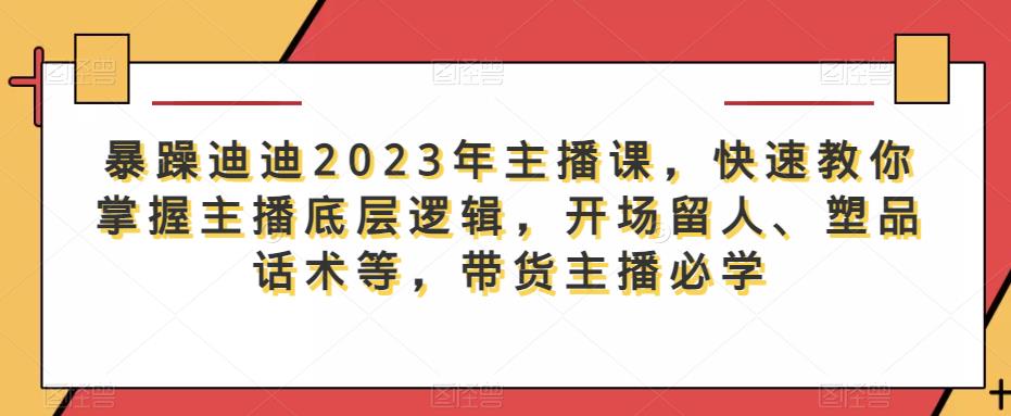 暴躁迪迪2023年主播课,快速教你掌握主播底层逻辑,开场留人、塑品话术等,带货主播必学-老胡轻创社