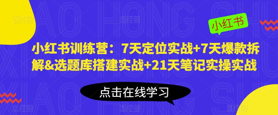 小红书训练营:7天定位实战+7天爆款拆解&选题库搭建实战+21天笔记实操实战-老胡轻创社