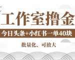工作室撸金二件套：撸今日头条原创收益+小红书一单利润40块项目-老胡轻创社