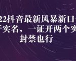 2022抖音最新风暴新口子:多开实名,一整开两个实名,封禁也行-老胡轻创社