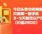 今日头条中视频搬运项目,只需要一部手机3-5天就可以产生利润(价值2800元)-老胡轻创社