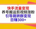快手流量变现，养号搬运剪视频涨粉，引导跳转群变现日赚300+-老胡轻创社