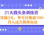 21天微头条训练营，实操3天，单号日收益100+月入过万简单玩法-老胡轻创社