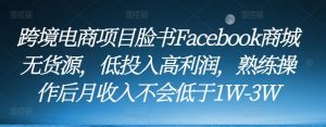 跨境电商项目脸书Facebook商城无货源，低投入高利润，熟练操作后月收入不会低于1W-3W-老胡轻创社