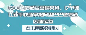 1688诚信通运营精英班,17节课让新手快速掌握阿里巴巴诚信通店铺运营-老胡轻创社