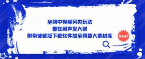 全网中视频另类玩法，都在闷声发大财，附带破解版下载软件加全网最大素材库-老胡轻创社