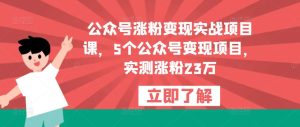 公众号涨粉变现实战项目课，5个公众号变现项目，实测涨粉23万-老胡轻创社