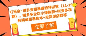 叮当会·拼多多粗暴赚钱特训营(11-19期),拼多多全店小爆款群+拼多多视频简单粗暴技术+无货源店群等-老胡轻创社