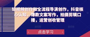 短视频创作和全流程导演创作,抖音核心认知,爆款文案写作,拍摄剪辑口播,运营创收管理-老胡轻创社