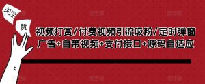 视频打赏/付费视频引流吸粉/定时弹窗广告+自带视频+支付接口+源码自适应-老胡轻创社