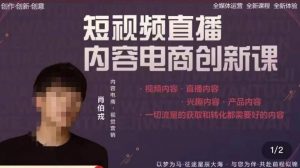 肖伯戎·短视频直播内容电商创新课,一切流量的获取和转化都需要好的内容-老胡轻创社