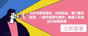小红书带货项目,时间自由、零门槛无压货,一部手机即可操作,普通人月收过万的带货课-老胡轻创社