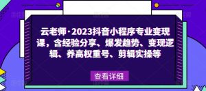 云老师·2023抖音小程序专业变现课,含经验分享、爆发趋势、变现逻辑、养高权重号、剪辑实操等-老胡轻创社