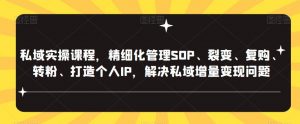 私域实操课程,精细化管理SOP、裂变、复购、转粉、打造个人IP,解决私域增量变现问题-老胡轻创社
