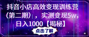 抖音小店高效变现训练营（第二期），实测变现5w，日入1000【揭秘】-老胡轻创社