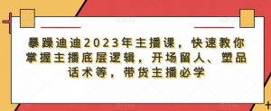 暴躁迪迪2023年主播课,快速教你掌握主播底层逻辑,开场留人、塑品话术等,带货主播必学-老胡轻创社