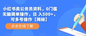 小红书卖公务员资料,0门槛无脑简单操作,日 入500+,可多号操作【揭秘】-老胡轻创社