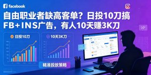自由职业者缺高客单?日投10刀搞FB+INS广告,有人10天赚3K刀!【原创双语字幕】-老胡轻创社