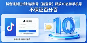 抖音强制注销F禁账号(能登录)释放10名和手机号,不保证百分百-老胡轻创社
